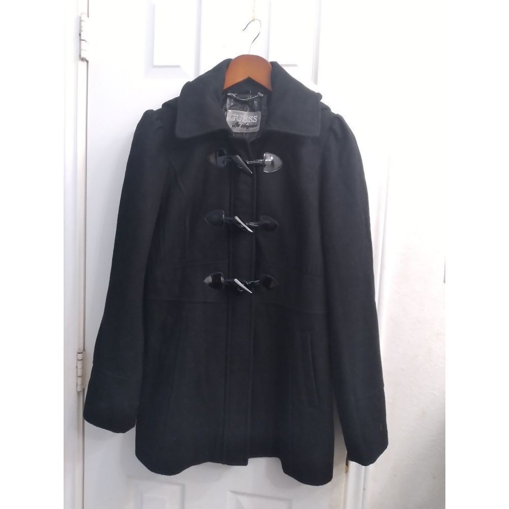 Classic Black Wool Toggle Duffle Coat with Hood‎ Winter Outerwear